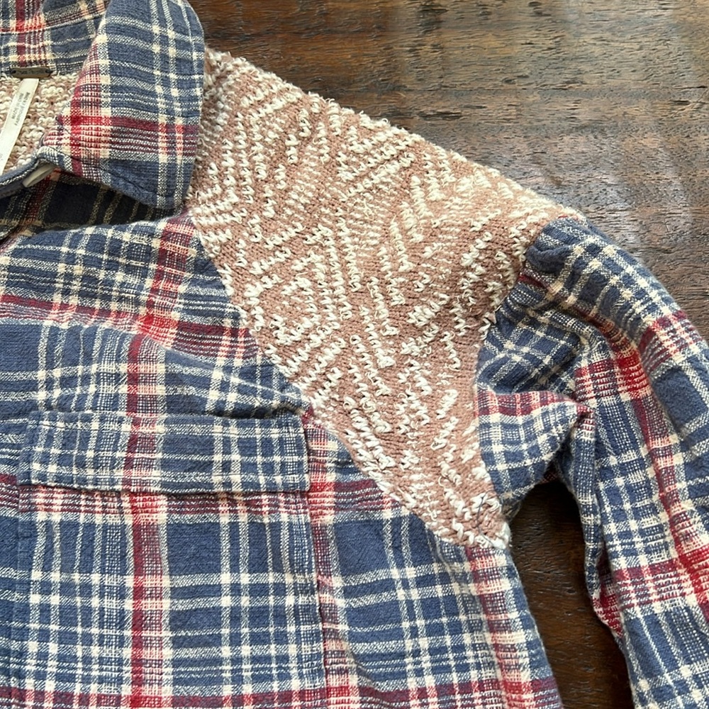 FREE PEOPLE Fireside Nights Plaid & Knit Long Sleeve Blouse Cloudy Combo Size S - Picture 9 of 15